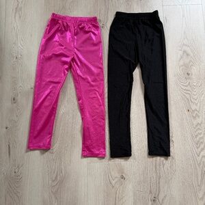 Girls Pink & Black Shimmer Leggings Set of 2 Sz. 7Y